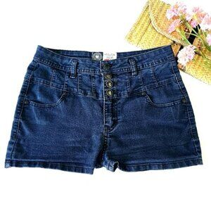 New York London Kids Girls Jean Shorts Size 12 Blue Denim Button Fly Retro